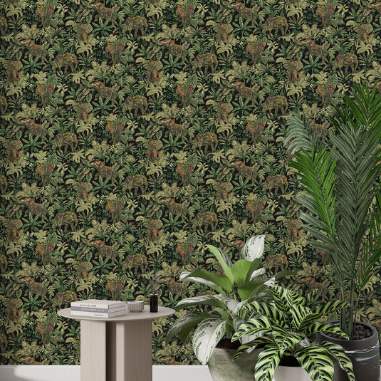 Elephant Foliage Pattern Wallpaper